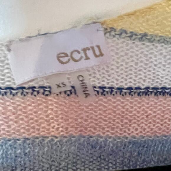 Ecru 100% Linen Open Weave Oversized Striped Sweater SZ XS - Picture 4 of 6